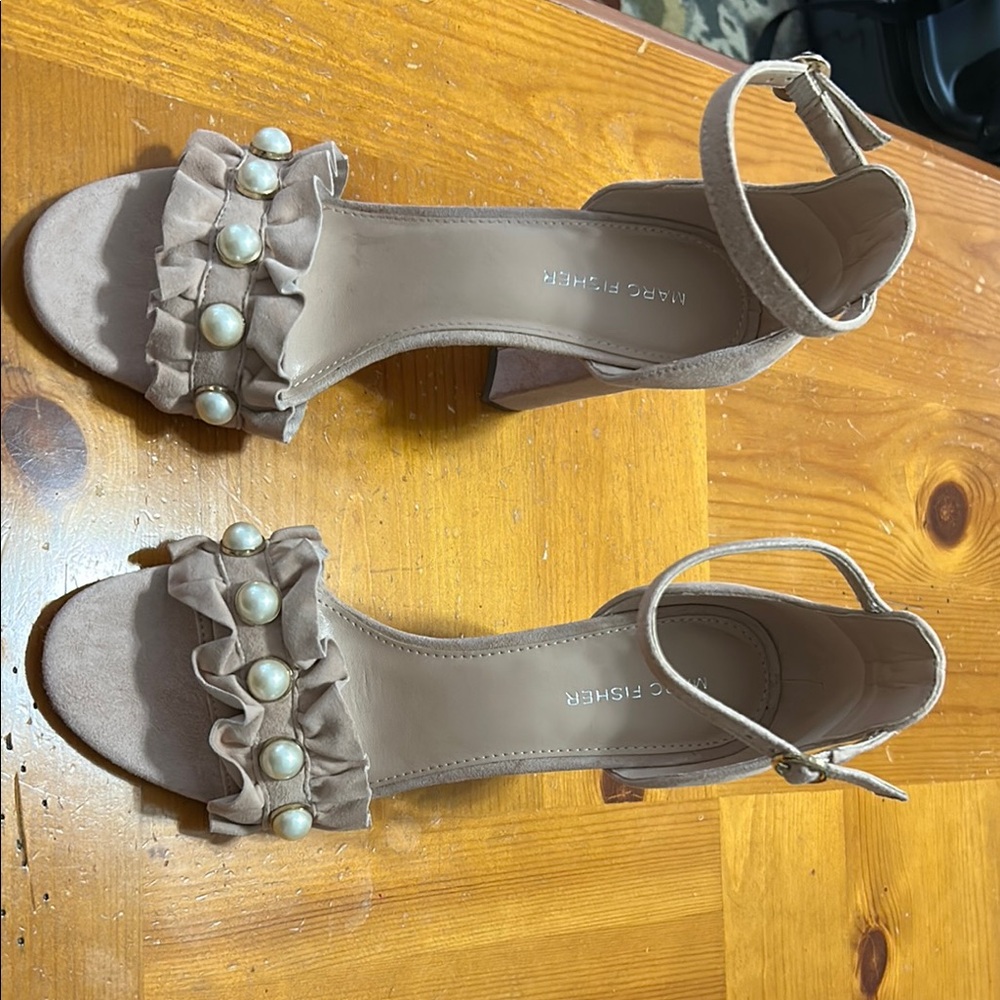 Marc Fisher Women’s King Nude Blush/Pastel Pink Heeled Shoes with Ruffle Detail